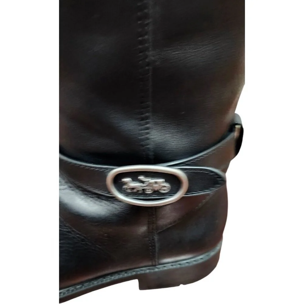 Women's COACH Black Walnut LEATHER Horse Carriage Equestrian Riding Knee Boots